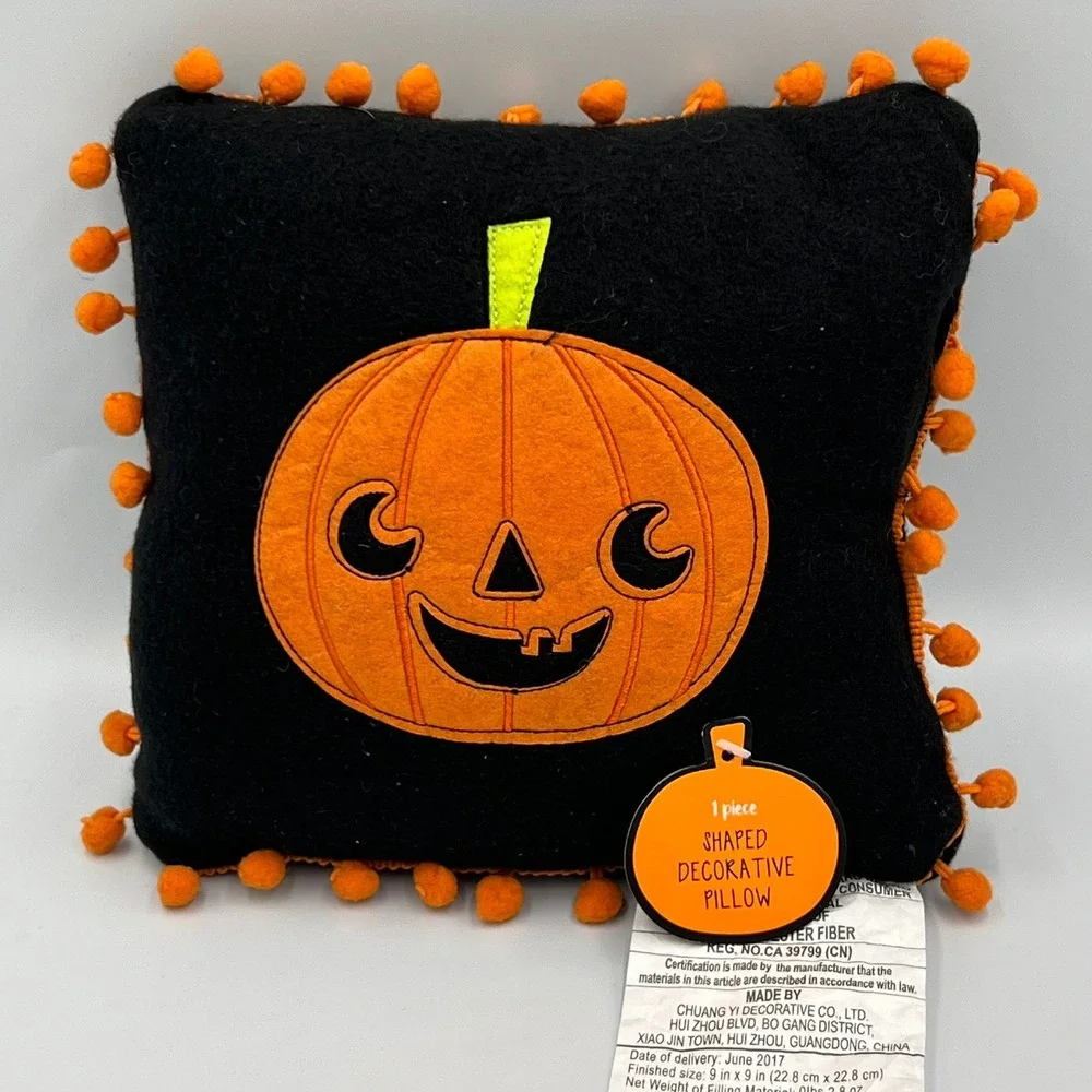 Double Nice Co Halloween Decorative Pillow Set 3pc OS Orange Black Brand New Pom